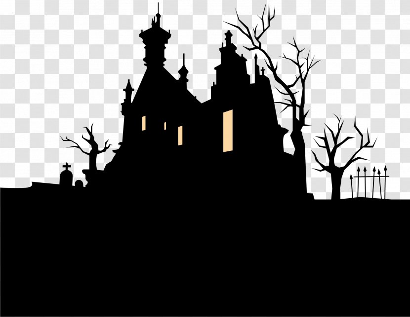 Halloween Haunted Attraction Holiday Illustration - Monochrome Photography - Black Horror Castle Transparent PNG