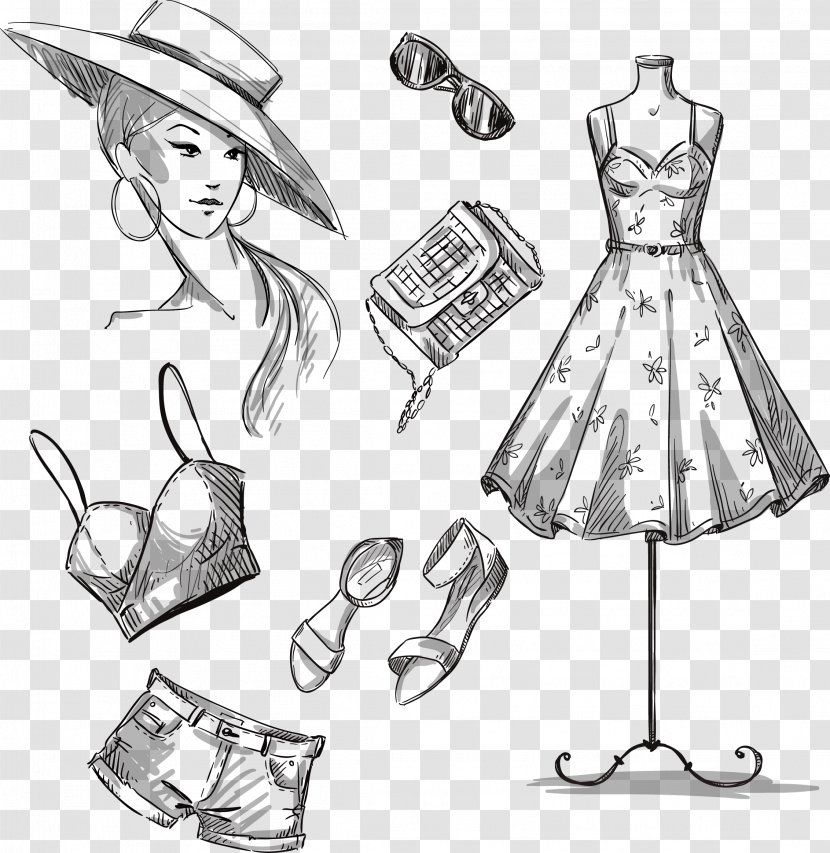 Dress Stock Photography Drawing Clothing - Monochrome - Women Clothes With A Reference Transparent PNG