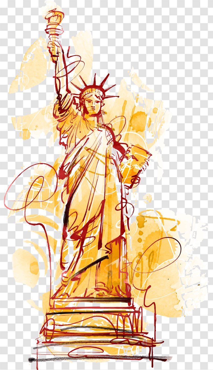 Statue Of Liberty Watercolor Painting - Yellow Transparent PNG