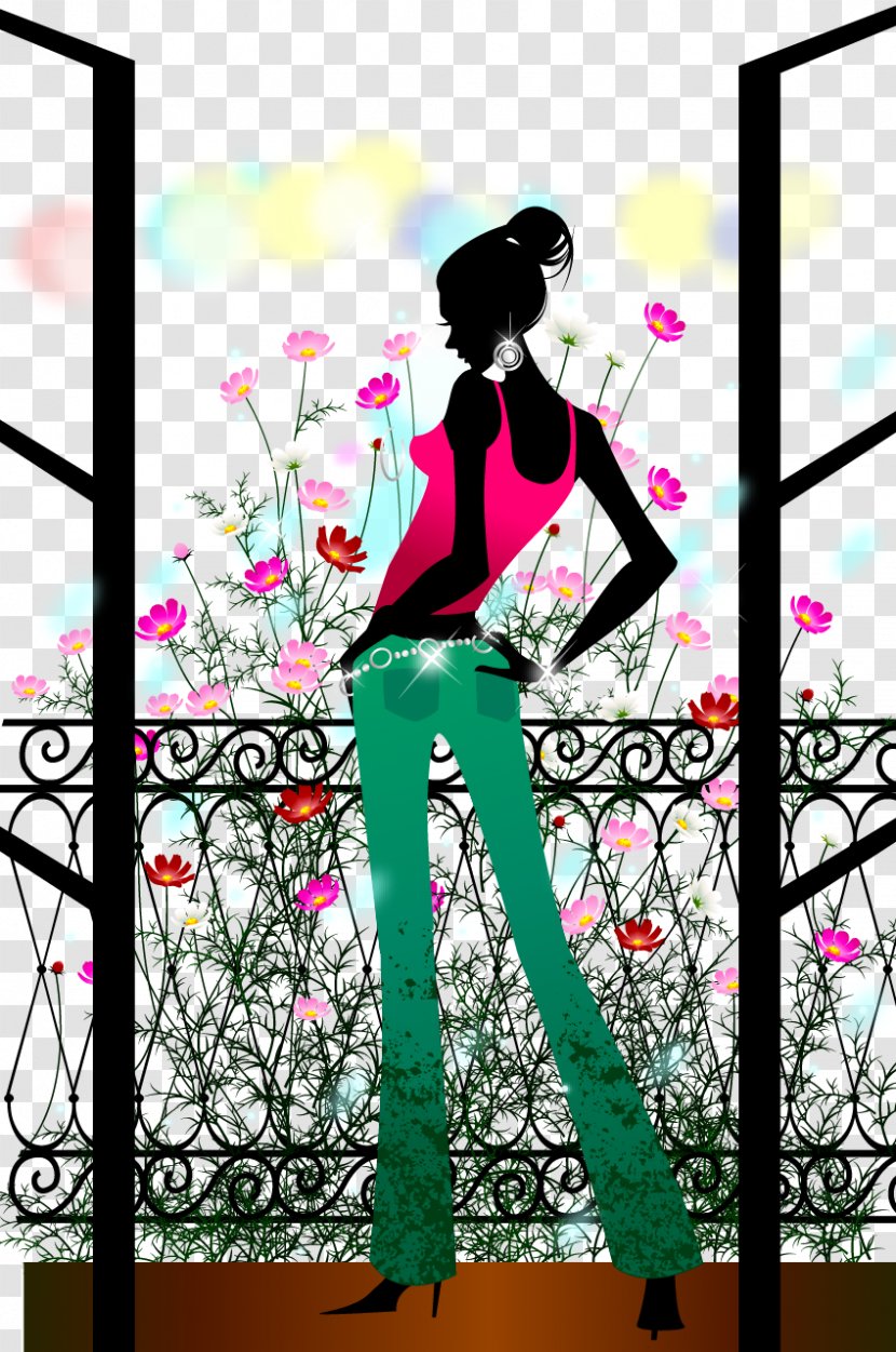 Graphic Design Illustration - Frame - Standing On The Balcony Looking Out Beauty Transparent PNG