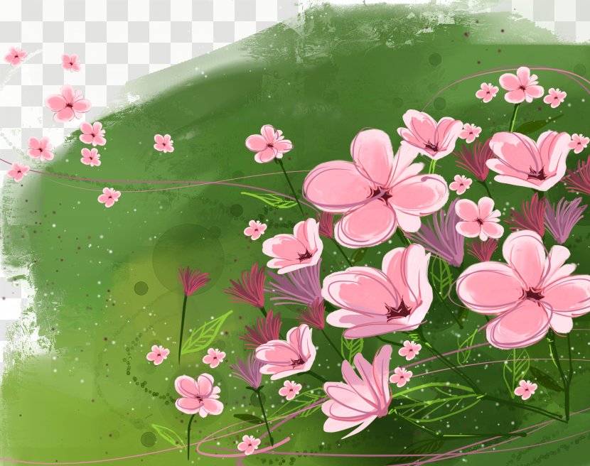 Flower Printer - Green - Floral Background Ink On The Grass Transparent PNG