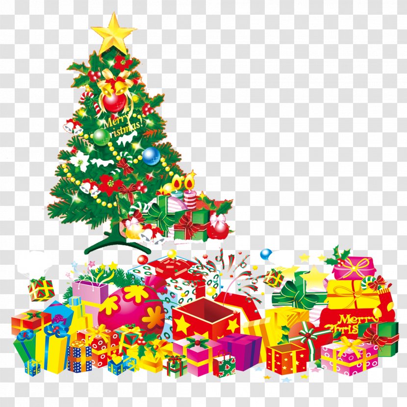 Santa Claus Gift Christmas Tree - Conifer - A Lot Of Presents Transparent PNG
