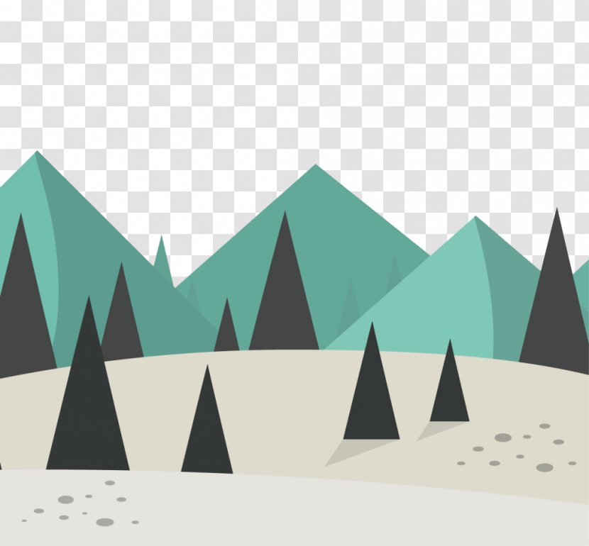 Fukei Illustration - Painted Pine And Mountain Winter Scene Transparent PNG