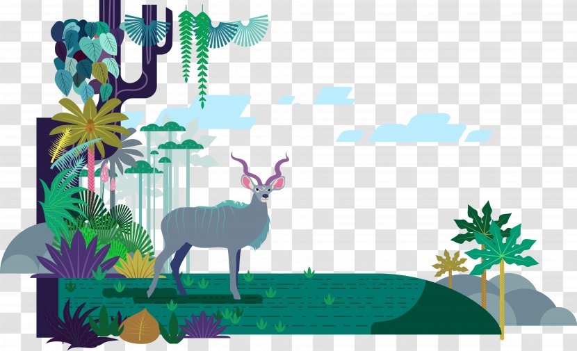 Amazon Rainforest Reindeer Illustration - Jungle - Forest Elk Vector Transparent PNG