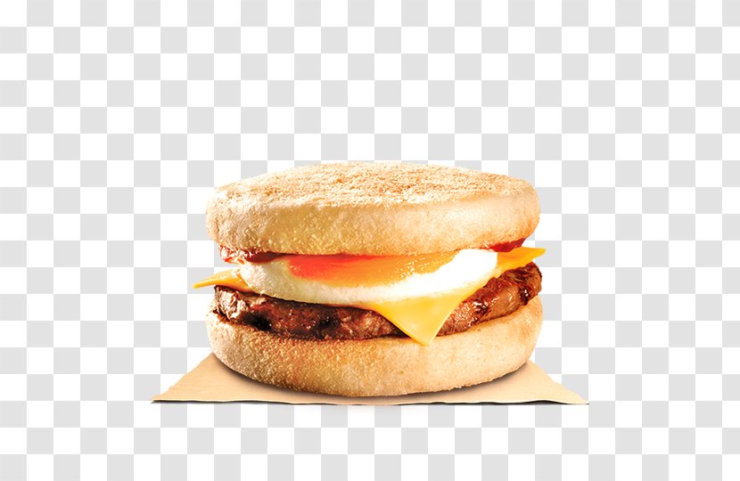 Hamburger Breakfast Sandwich English Muffin Cheeseburger - Cheddar Cheese - Burger King Transparent PNG