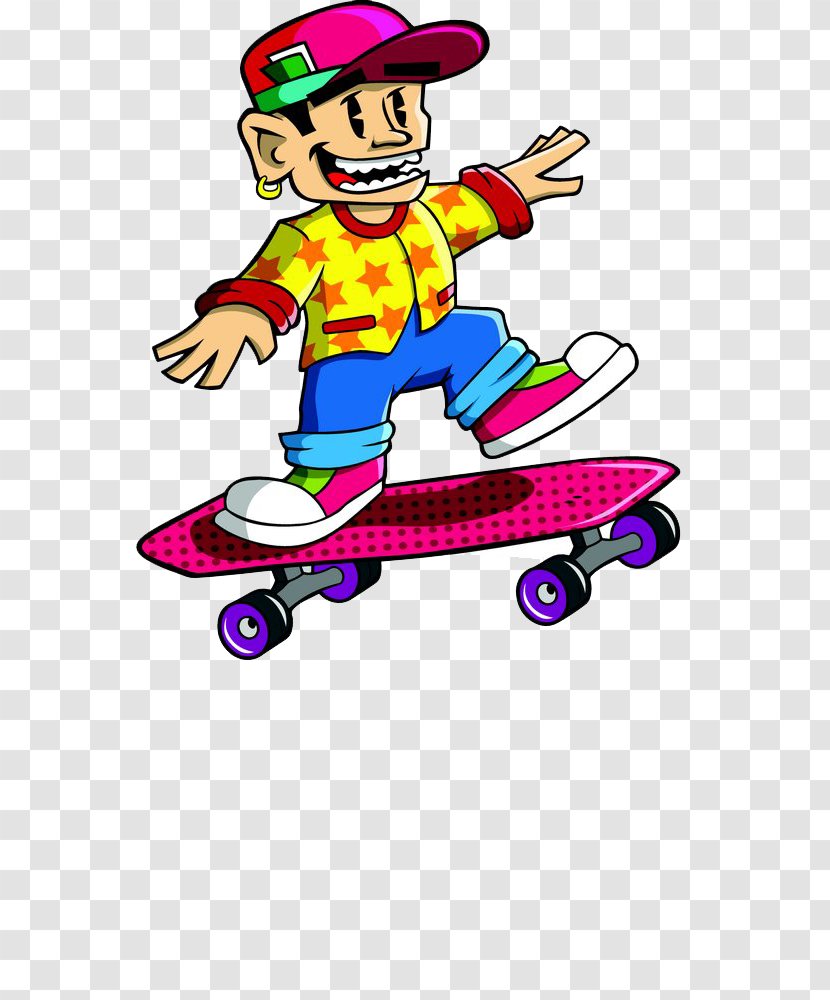 Cartoon Drawing Skateboarding - Vehicle - Skateboard Character Again Transparent PNG