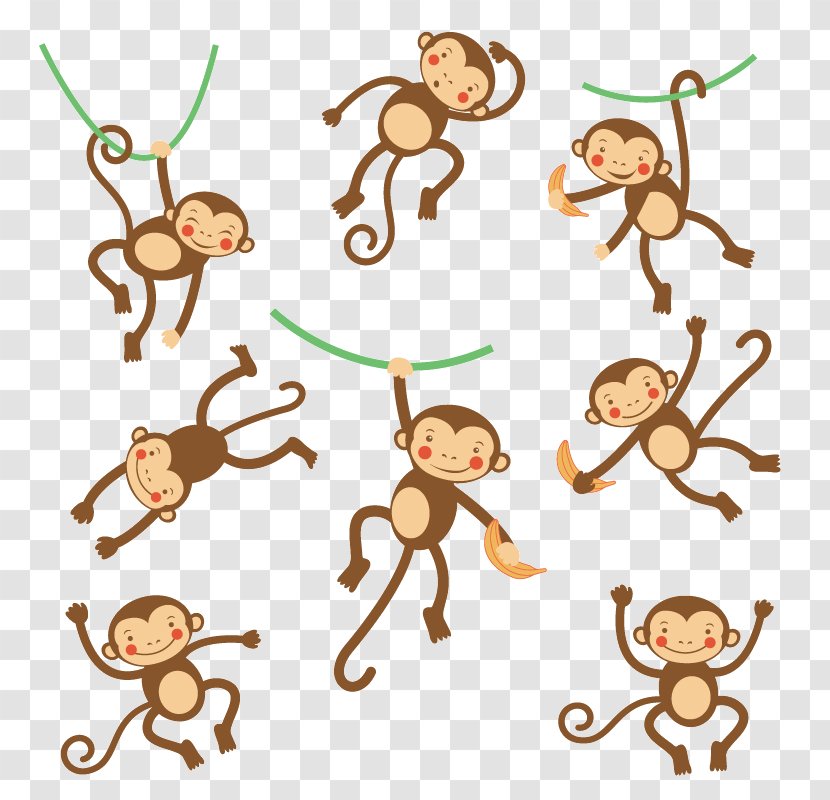 Monkey Cartoon Illustration - Flat Transparent PNG