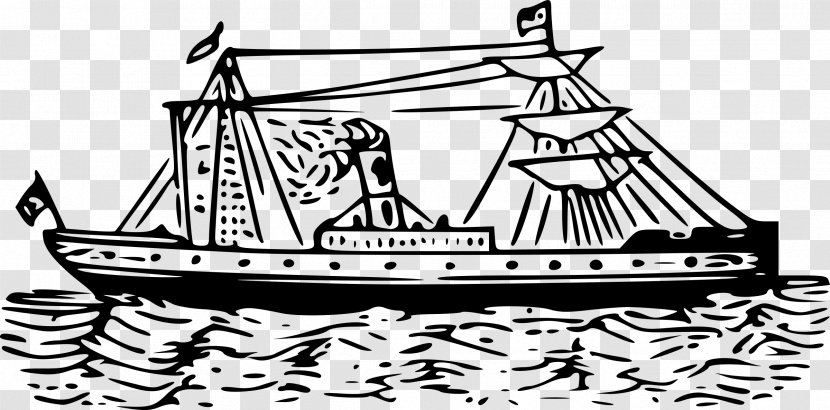 Steamboat Steamship Clip Art - Black And White Transparent PNG