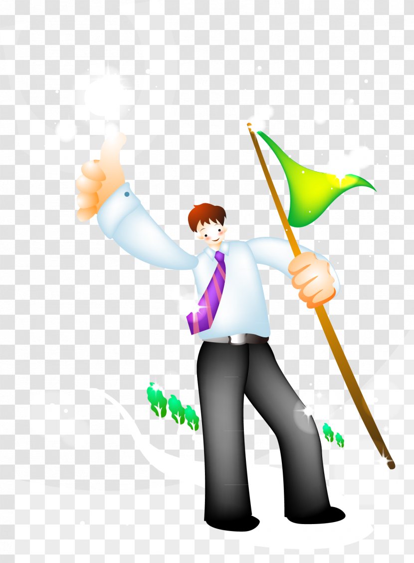 Cartoon Euclidean Vector Clip Art - Man - People Raise His Flag Victory Transparent PNG