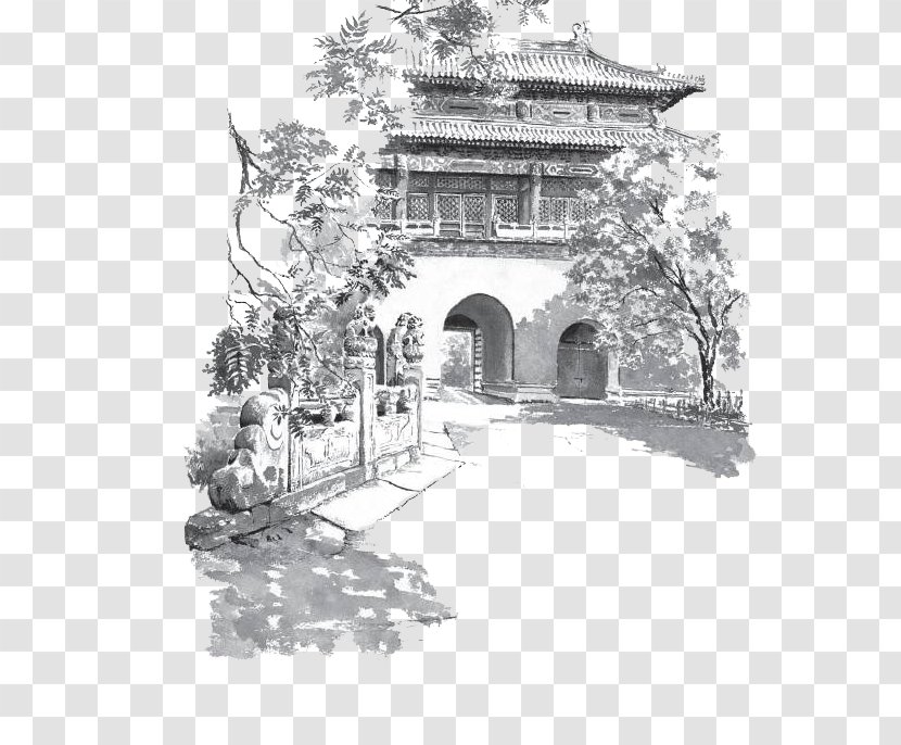 Forbidden City Gulou And Zhonglou Ink Wash Painting Painter - Tree - Drum Tower Transparent PNG