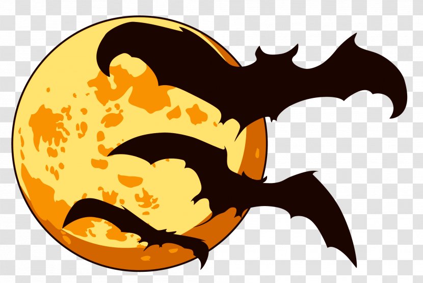 Halloween Clip Art - Mammal - Orange Moon With Bats Clipart Transparent PNG