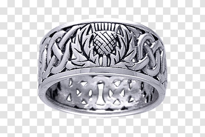 Wedding Ring Scotland Celtic Knot Thistle - Sterling Silver Transparent PNG