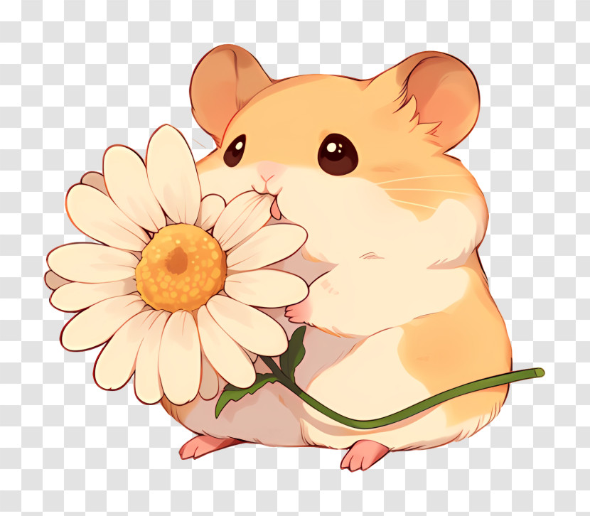 Adorable Hamster Holding Daisy Transparent PNG
