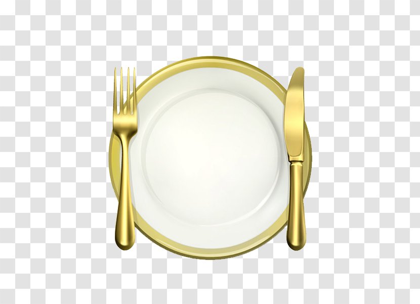 Knife Plate Cutlery Fork Tableware - Kitchen Utensil - Golden With And Vector Transparent PNG