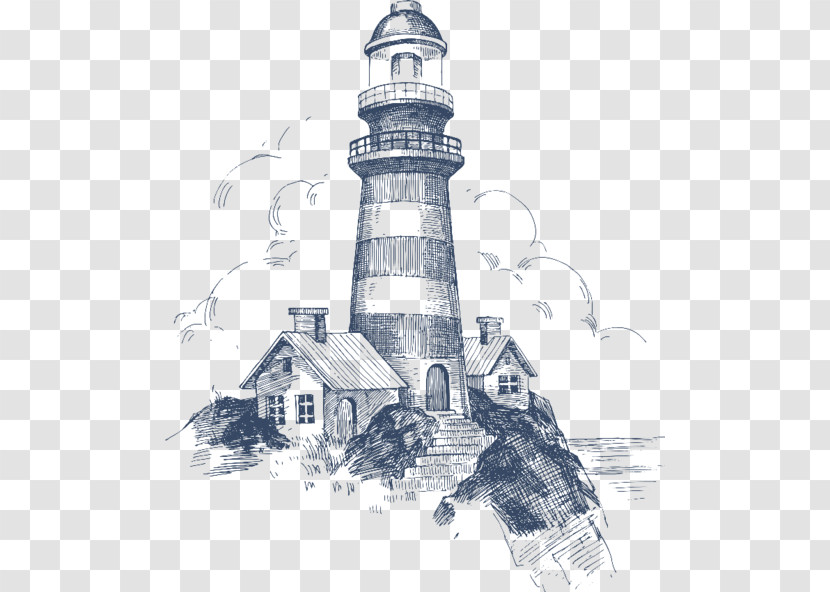 Lighthouse Tower Landmark Sketch Drawing Transparent PNG
