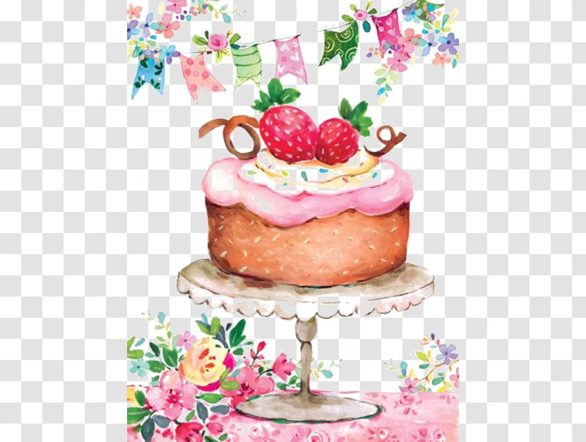 Birthday Cake Strawberry Cream Illustration - Royal Icing Transparent PNG