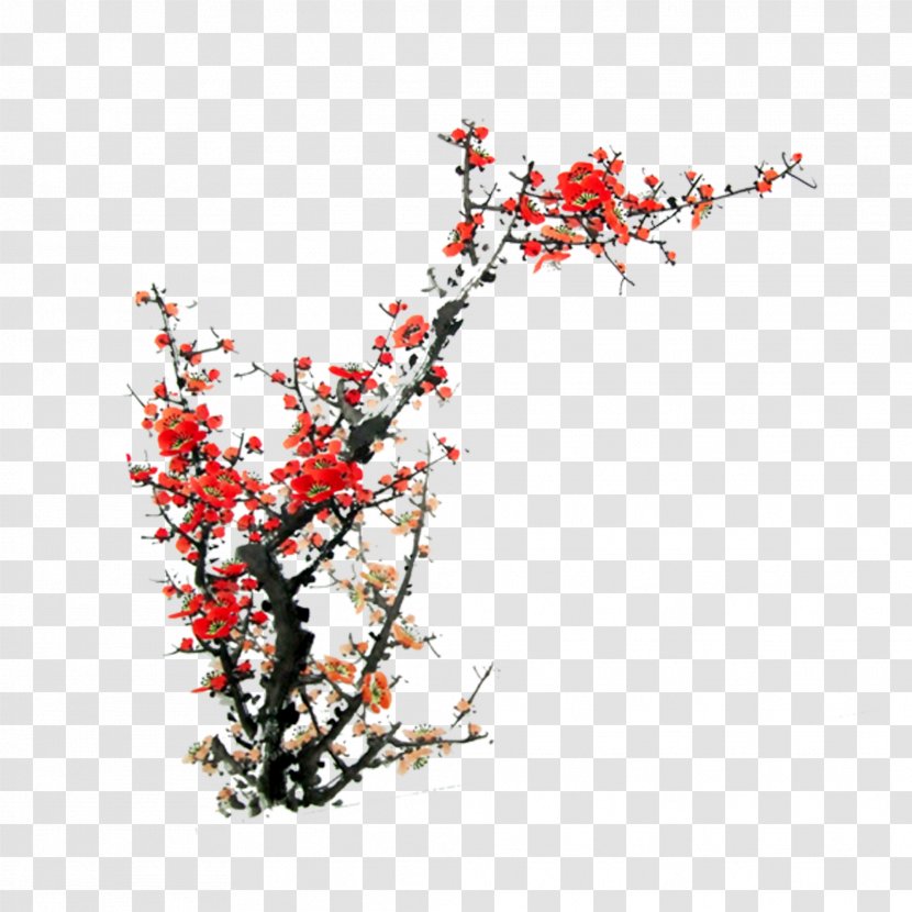 Ink Wash Painting Plum Blossom - Twig Transparent PNG