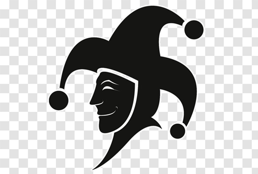 Jester Harlequin Logo Image Cap And Bells - Fictional Character - Clown Black White Transparent PNG