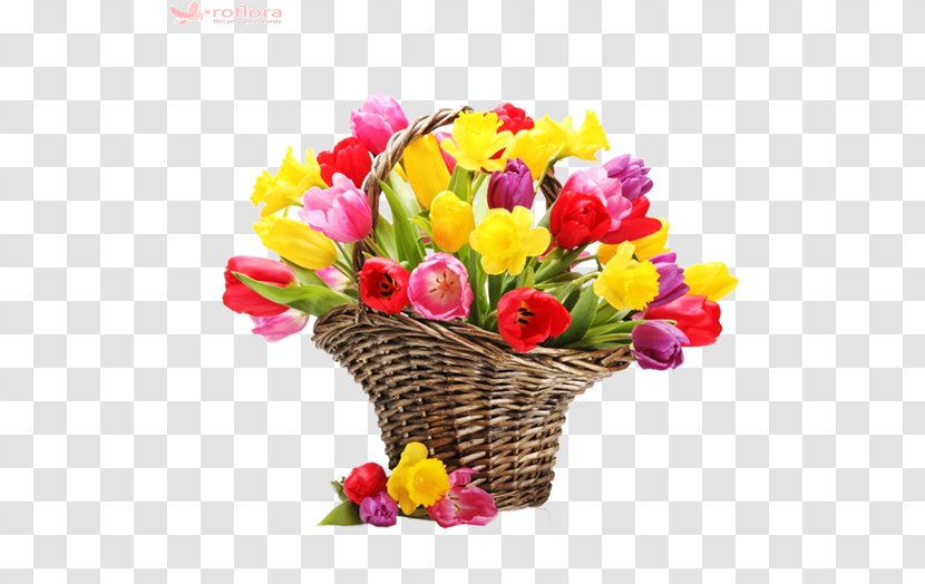 Flower Bouquet Basket Tulip Floral Design - Garden Roses Transparent PNG