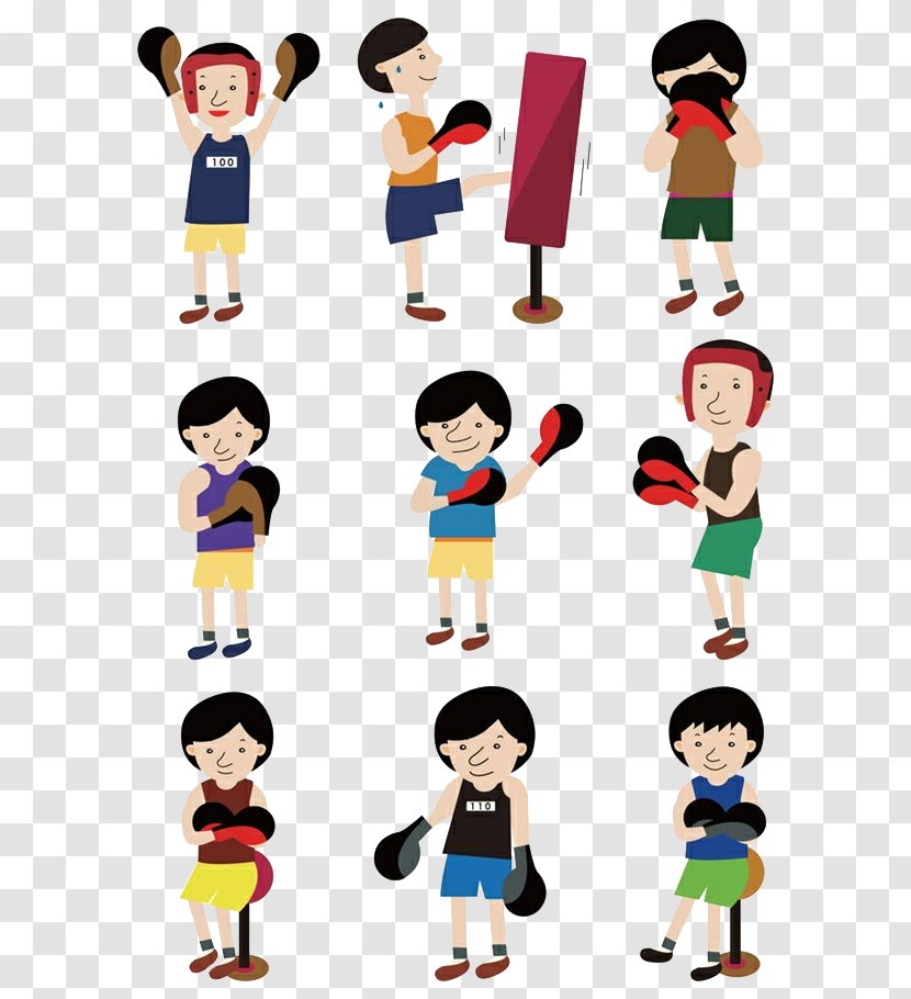Photography Cartoon Boxing Illustration - Fitness Men And Women Transparent PNG