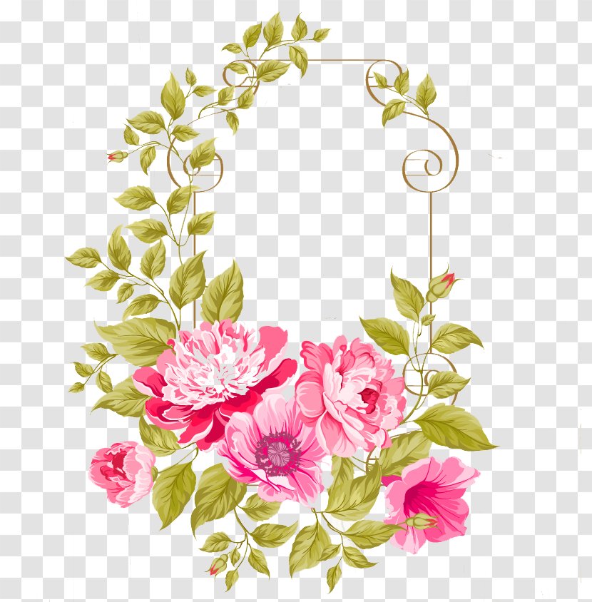 Wedding Invitation Pink Flowers Illustration - Flower - Hand-painted Box Transparent PNG