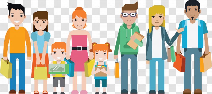Shopping Family Flat Design Child - Mother - Big Vector Transparent PNG
