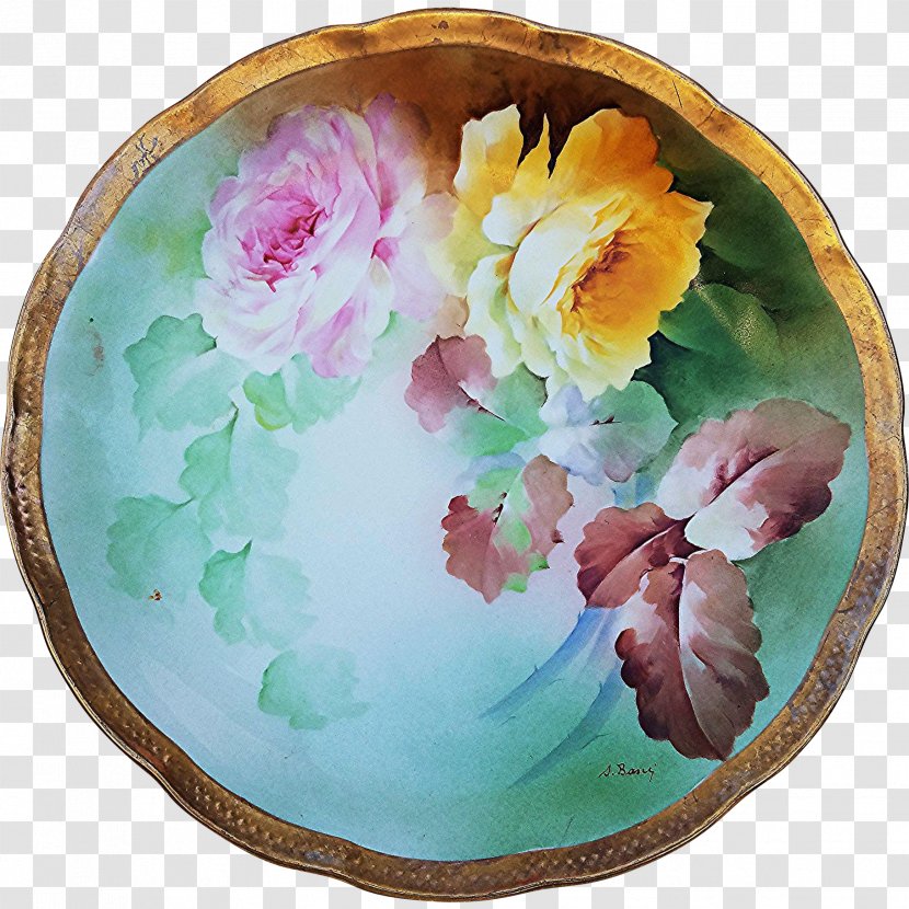 Doccia Porcelain Plate Artist Ceramic - Green Hand Painted Leaf Floral Border Transparent PNG