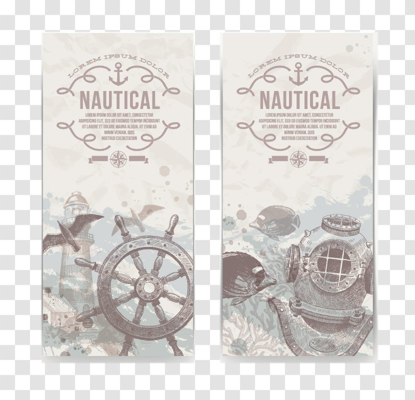 Maritime Transport Drawing Illustration - Label - Vintage Nautical Vertical Banner Vector Material Transparent PNG