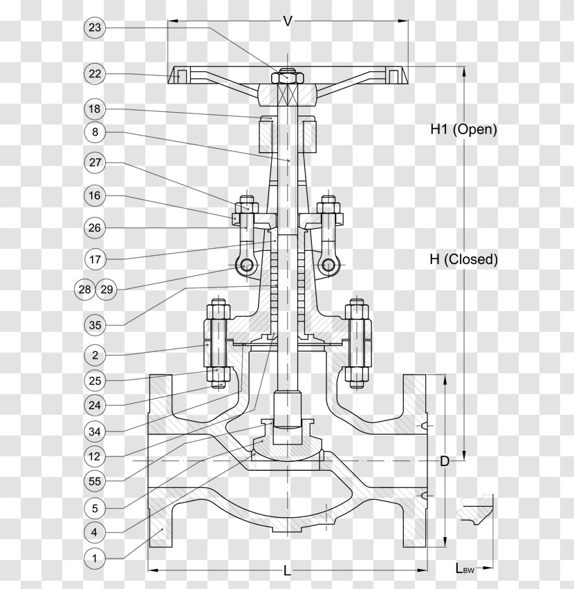 Check Valve Bolt Technical Drawing - Diagram - Handwheel Transparent PNG