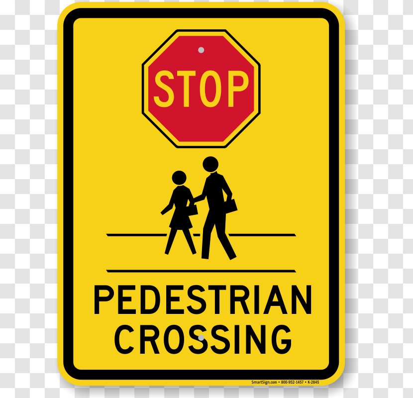 Pedestrian Crossing Safety Traffic Sign - Road Control - Stop Graphic Transparent PNG