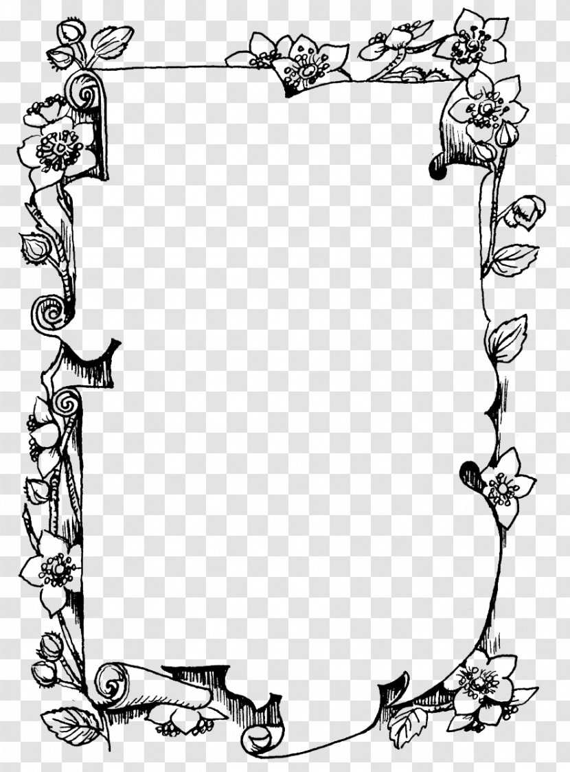 Picture Frames Black And White Drawing Monochrome Photography - Frame - FLOWER FRAME Transparent PNG