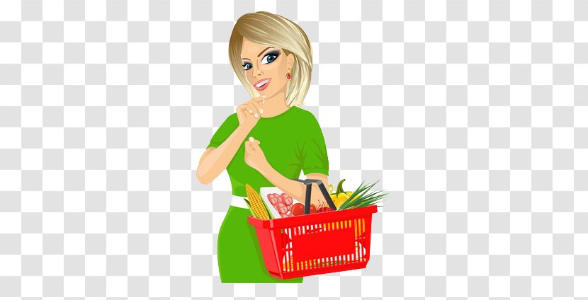 Basket Woman Supermarket Illustration - Watercolor - Women Shopping Card Transparent PNG