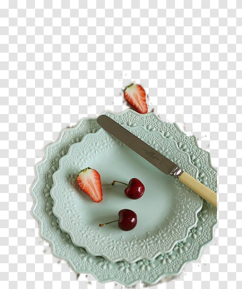 Ceramic Plate Tableware - Meal - Blue Strawberry Cherry Transparent PNG