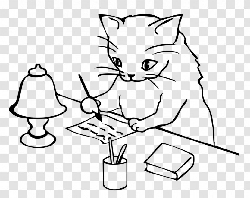 Cat Writing Writer Letter - Cartoon Transparent PNG