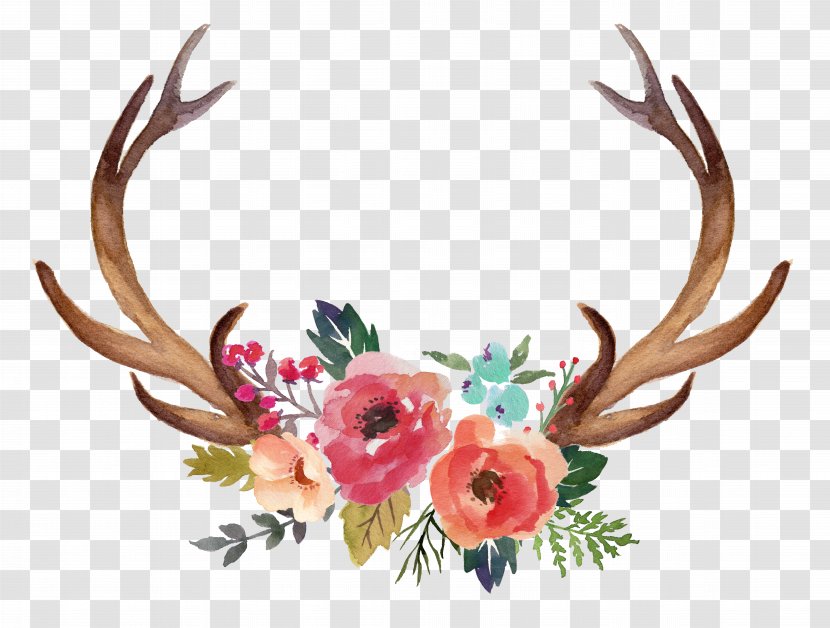 Deer Antler Moose Flower Clip Art - Floral Design - Horn Flowers Transparent PNG