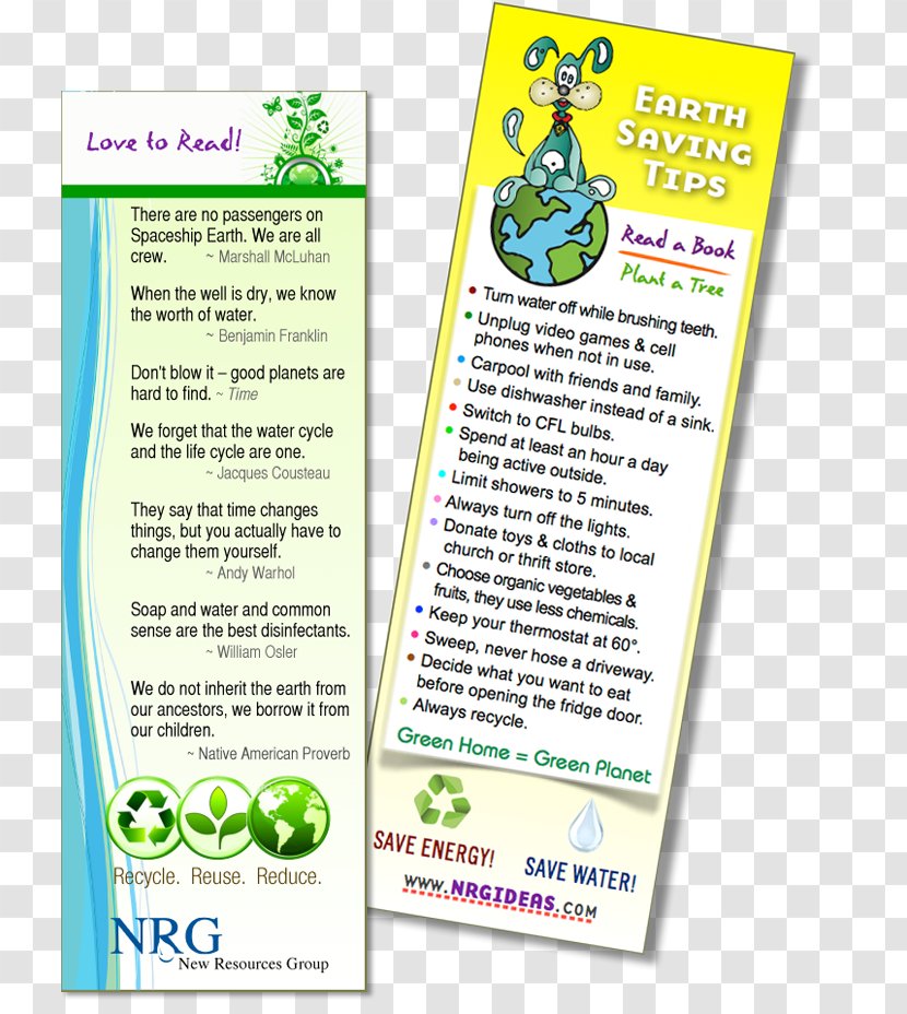 Earth Day Bookmark Energy Conservation Quotation - Environmentally Friendly Transparent PNG