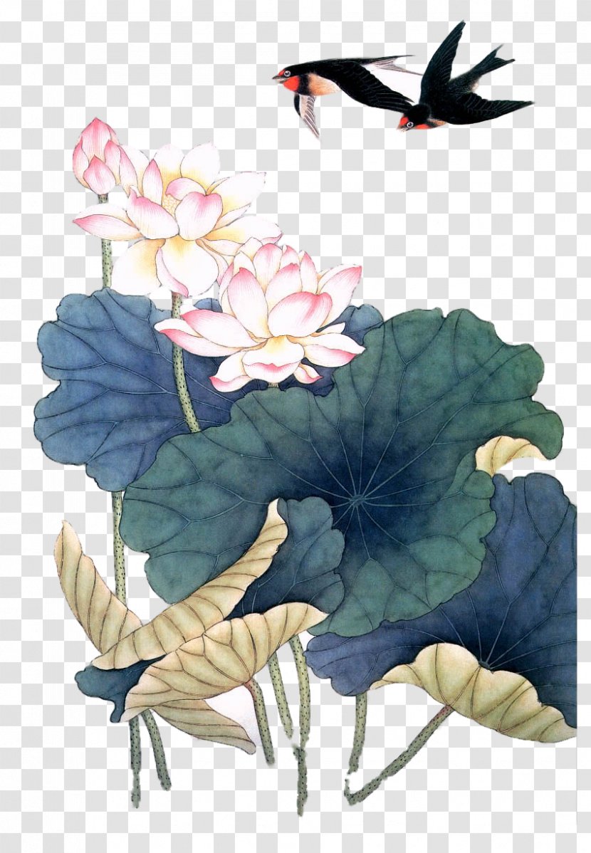 Hanoi Art Glass Paintings Licoglass Nelumbo Nucifera - Hand-painted Chinese Style Lotus Swallow Transparent PNG