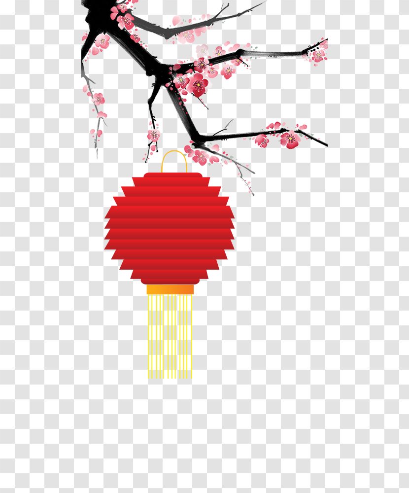 Chinese New Year Lantern Red Papercutting - Watercolor - Plum Transparent PNG