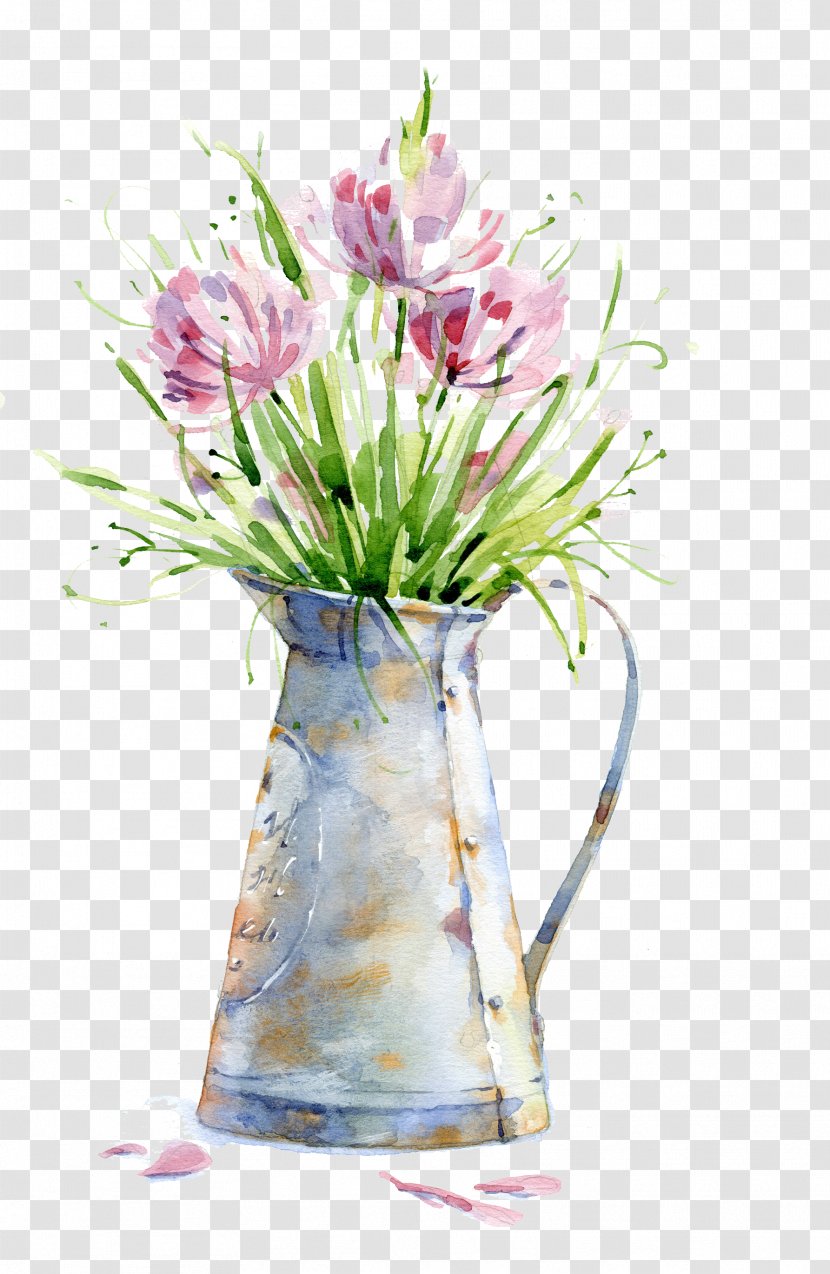 Watercolor Painting Canvas Print Poster - Vase Transparent PNG