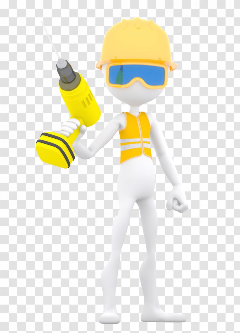 Construction Worker Laborer Drill Architectural Engineering Illustration - 3D Cartoon Character Transparent PNG