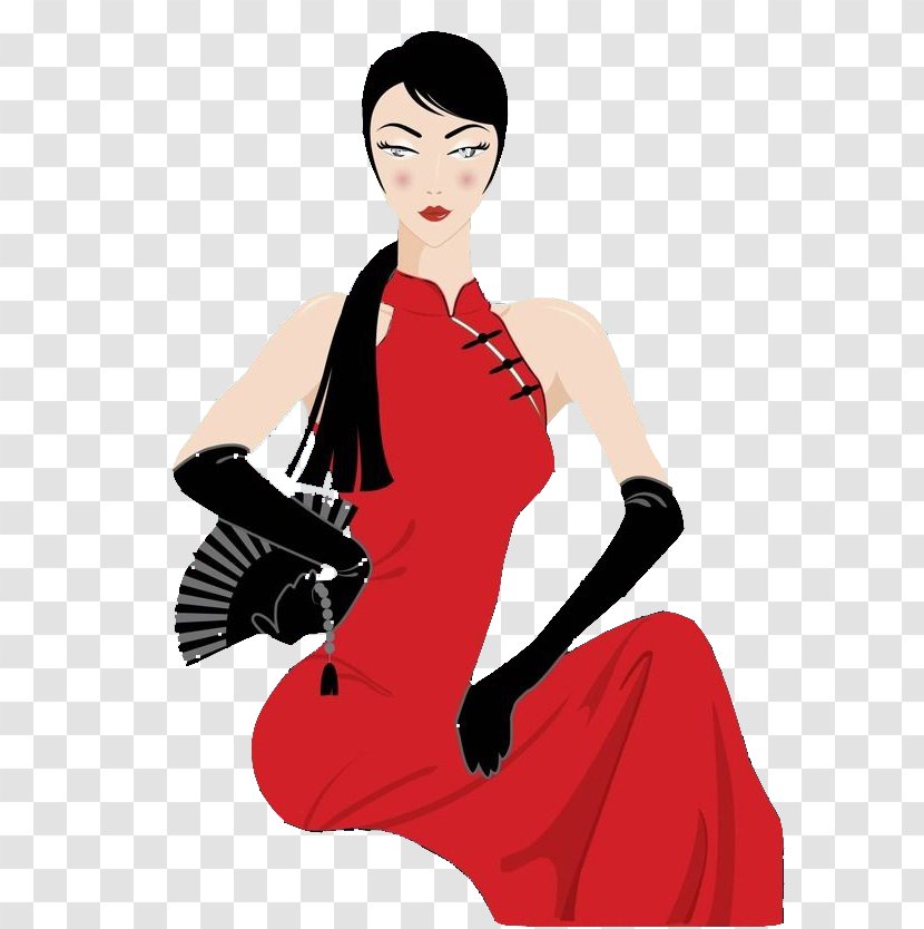 Cheongsam Woman Illustration - Heart - Cartoon Transparent PNG