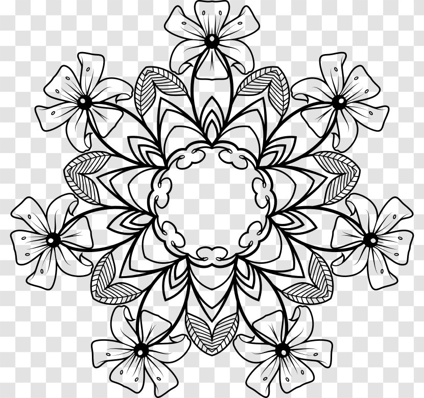 Floral Design Black And White Clip Art - Drawing Transparent PNG