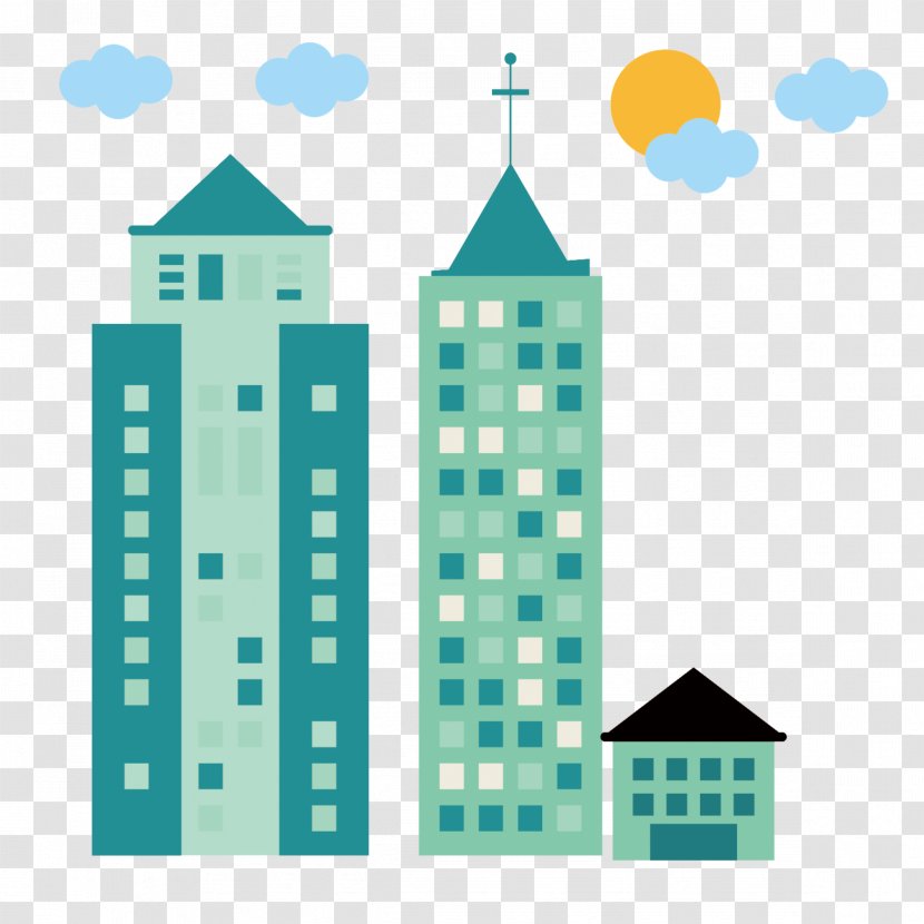 Building Skyscraper Poster Illustration - Flat Design - Cartoon City Transparent PNG