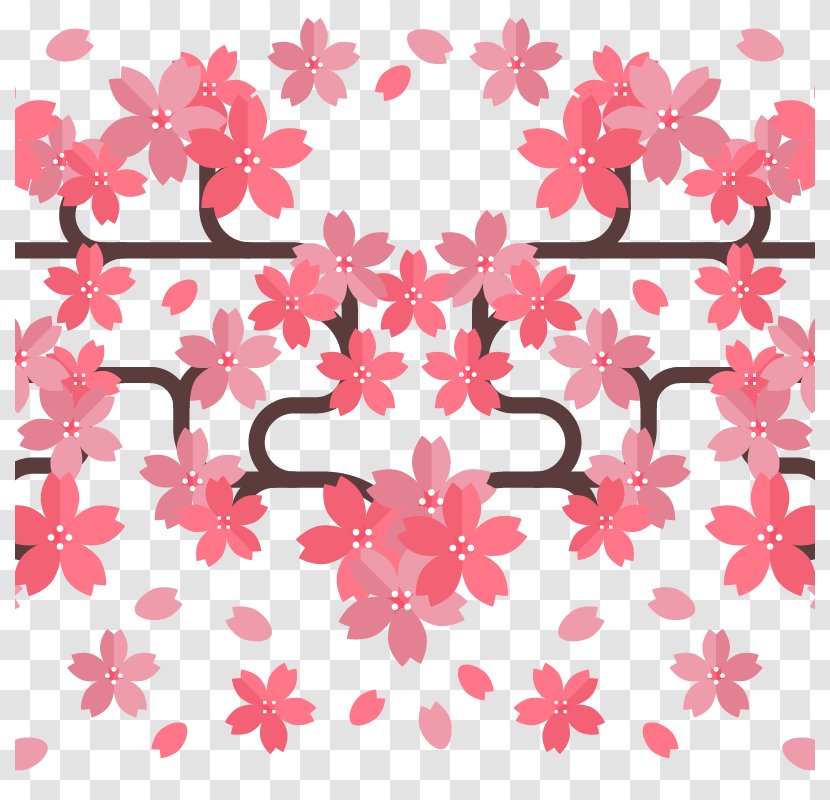 Cherry Blossom Petal Branch - Heart - Plum Vector Transparent PNG