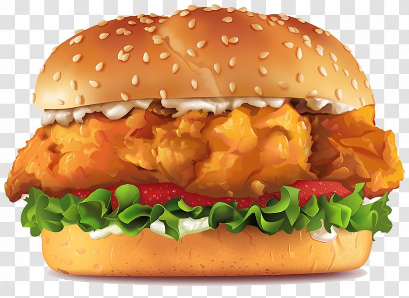 Hamburger Chicken Sandwich Fingers Tandoori French Fries - Junk Food - Cartoon Hand Painted Burger Transparent PNG