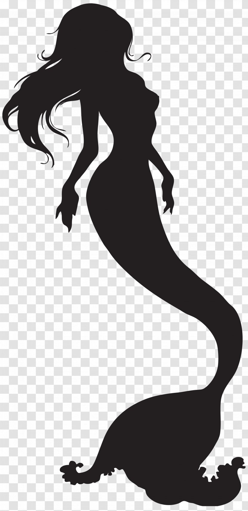 Mermaid - Black And White - Silhouette Clip Art Image Transparent PNG