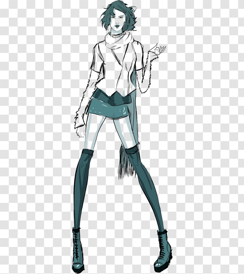 Black And White Sketch - Watercolor - Vector Green Skirt Woman Transparent PNG