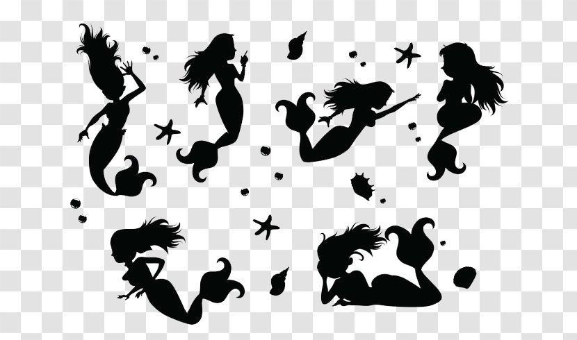 Mermaid Silhouette - Black And White Transparent PNG