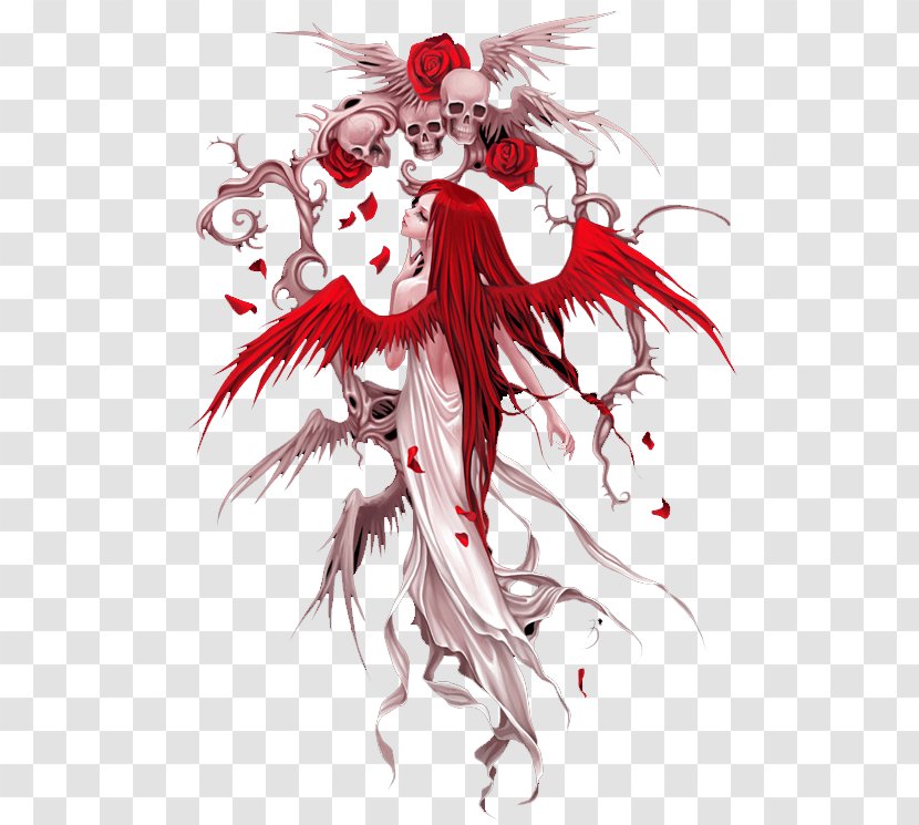 Prague Illustration - Flower - Simple Red Angel Skeleton Transparent PNG