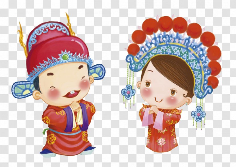Bridegroom Cartoon Wedding Photography - Free Hand-painted Bride And Groom To Pull Material Transparent PNG